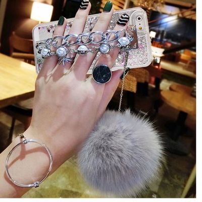 Case for LG V20,Fluffy Pom-pom Ball Hairy Fur Pearl Diamond Rhinestone Hand Chain Holder Bracelet Sparkle Stars Case for LG V20 (Star Silver)
