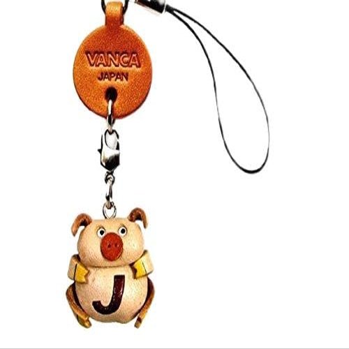 Alphabet Pig J Leather Animal mobile/Cellphone Charm VANCA CRAFT-Collectible Cute Mascot Made in Japan