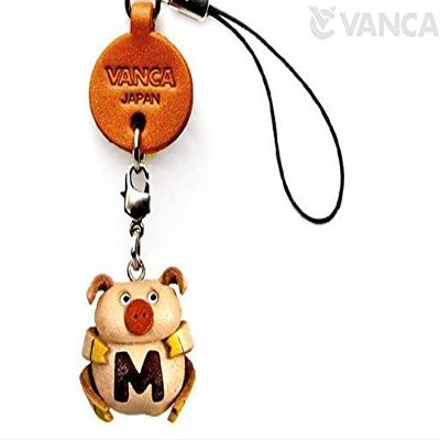 Alphabet Pig M Leather Animal Mobile/Cellphone Charm VANCA Craft-Collectible Cute Mascot Made in Japan