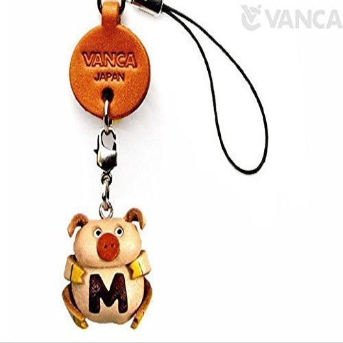 Alphabet Pig M Leather Animal Mobile/Cellphone Charm VANCA Craft-Collectible Cute Mascot Made in Japan