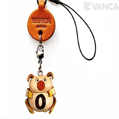 Alphabet Pig O Leather Animal Mobile/Cellphone Charm VANCA Craft-Collectible Cute Mascot Made in Japan