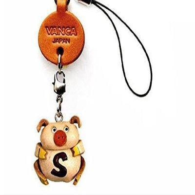 Vanca.com Alphabet Pig S Leather Animal mobile/Cellphone Charm VANCA CRAFT-Collectible Cute Mascot Made in Japan