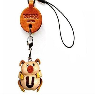 Vanca.com Alphabet Pig U Leather Animal mobile/Cellphone Charm VANCA CRAFT-Collectible Cute Mascot Made in Japan