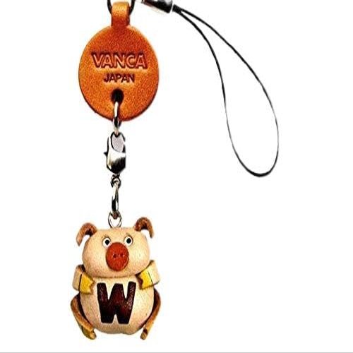 Alphabet Pig W Leather Animal Mobile/Cellphone Charm VANCA Craft-Collectible Cute Mascot Made in Japan