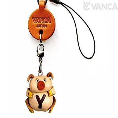 Vanca.com Alphabet Pig Y Leather Animal mobile/Cellphone Charm VANCA CRAFT-Collectible Cute Mascot Made in Japan