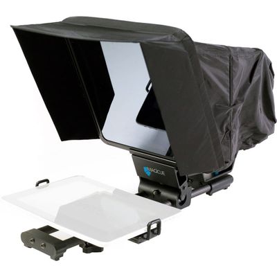 MAGICUE Mobile Teleprompter System | Carbon Fiber and Aluminum Build | Nylon Hood and Anti-Glare Visor | 13" Diagonal 60/40 Beam Splitter Glass | iPad Tablet Smartphone Compatible Up to 15"