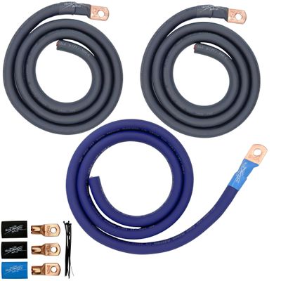 Sky High Oversized 1/0 Gauge AWG Big 3 Upgrade Blue/Black Electrical Wiring Kit