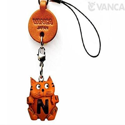 Alphabet Cat N Leather Animal Mobile/Cellphone Charm VANCA Craft-Collectible Cute Mascot Made in Japan