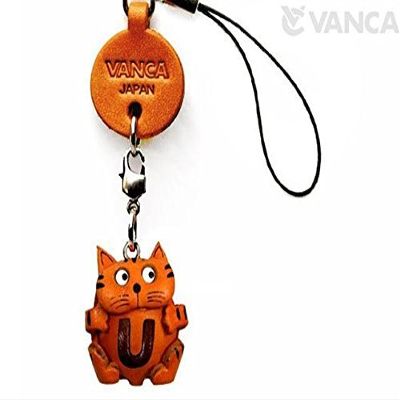 Alphabet Cat U Leather Animal Mobile/Cellphone Charm VANCA Craft-Collectible Cute Mascot Made in Japan