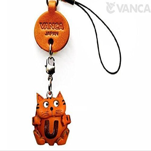 Alphabet Cat U Leather Animal Mobile/Cellphone Charm VANCA Craft-Collectible Cute Mascot Made in Japan
