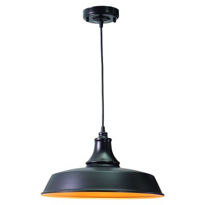 VAXCEL Dorado Indoor/Outdoor Steel Pendant Light, 15" W x 8.5" H Rustic Farmhouse Hanging Ceiling Light for Porch, Patio, Deck, or Front Door, Dark Bronze/Light Gold