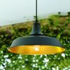 VAXCEL Dorado Indoor/Outdoor Steel Pendant Light, 15" W x 8.5" H Rustic Farmhouse Hanging Ceiling Light for Porch, Patio, Deck, or Front Door, Dark Bronze/Light Gold view 2