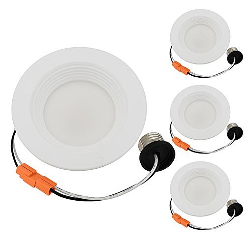 LEDwholesalers 4" Recessed Dimmable 9W LED Downlight with White Trim 90-CRI, ETL & Energy Star (4-Pack), Warm White 3000K, 2225WWx4