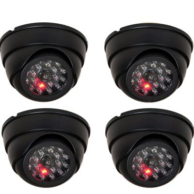 VideoSecu 4 Pack Dome Dummy Fake Infrared IR CCTV Surveillance Security Cameras Imitation Simulated Blinking LED with Security Warning Stickers C4B