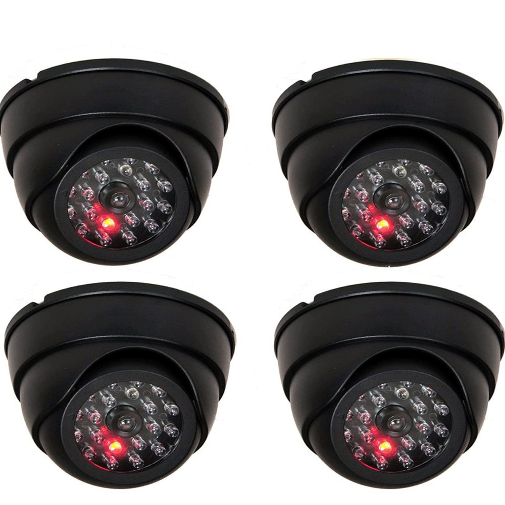 VideoSecu 4 Pack Dome Dummy Fake Infrared IR CCTV Surveillance Security Cameras Imitation Simulated Blinking LED with Security Warning Stickers C4B