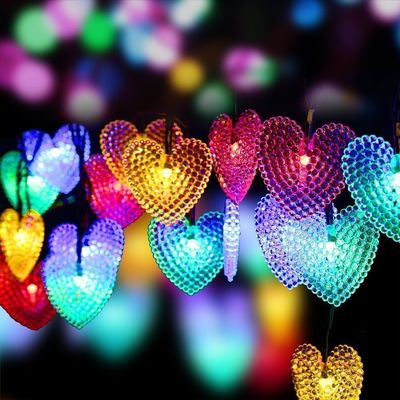 DINOWIN Solar Heart Lights, Outdoor Heart Lights 30LED 19.7ft with 8 Mode Working Lighting Waterproof for Christmas Tree Party Wedding Garden Decorate (Multicolor)