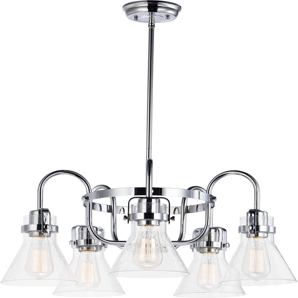 Maxim Lighting Seafarer 5-Light Chandelier | Polished Chrome Steel Finish | Seedy Wire Glass Shade | Industrial Indoor Light Fixture | Ideal for Dining Rooms & Entryways | Dimmable | 26117CDPC