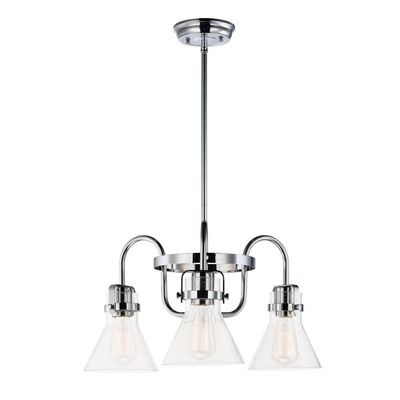 Maxim Lighting Seafarer 3-Light Chandelier | Polished Chrome Steel Finish | Seedy Wire Glass Shade | Industrial Indoor Light Fixture | Ideal for Dining Rooms & Entryways | Dimmable | 26116CDPC
