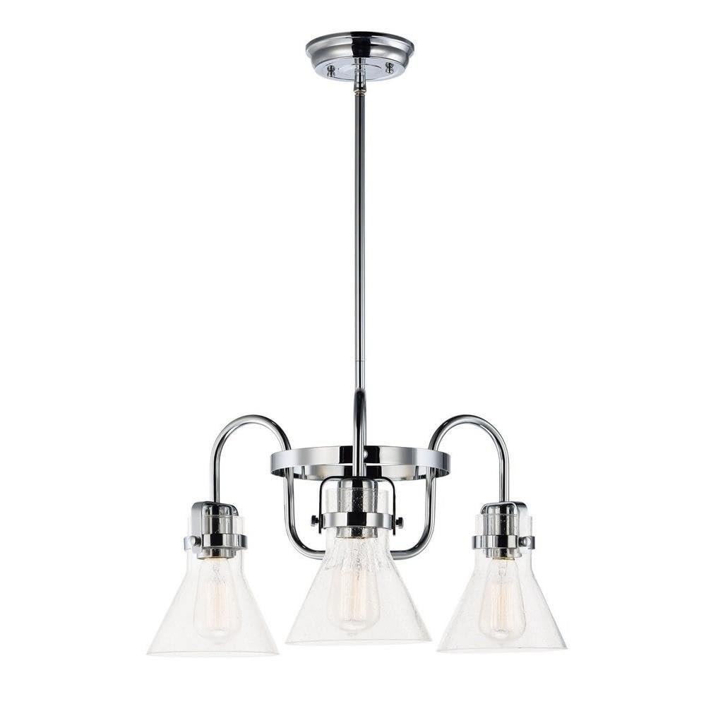 Maxim Lighting Seafarer 3-Light Chandelier | Polished Chrome Steel Finish | Seedy Wire Glass Shade | Industrial Indoor Light Fixture | Ideal for Dining Rooms & Entryways | Dimmable | 26116CDPC
