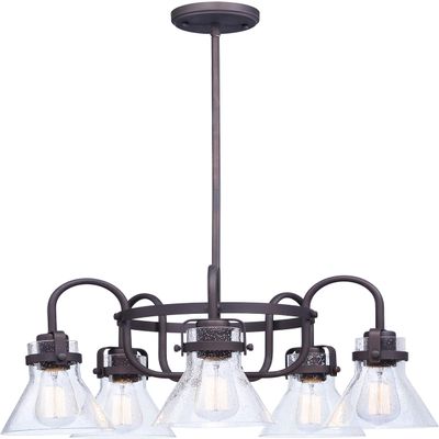 Maxim Lighting Seafarer 5-Light Chandelier | Oil Rubbed Bronze Steel Finish | Seedy Wire Glass Shade | Industrial Indoor Light Fixture | Ideal for Dining Rooms & Entryways | Dimmable | 26117CDOI
