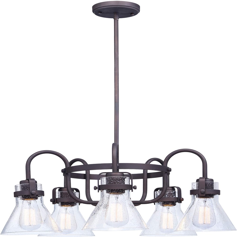 Maxim Lighting Seafarer 5-Light Chandelier | Oil Rubbed Bronze Steel Finish | Seedy Wire Glass Shade | Industrial Indoor Light Fixture | Ideal for Dining Rooms & Entryways | Dimmable | 26117CDOI