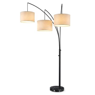 Brightech Trilage Arc Floor Lamp - Large Standing Lamp with 3 Fabric Shades & LED Bulbs for Living Room Over the Sofa, Reading, Multi-Head Traditional Tree Floor Lamp for Bedroom - Black