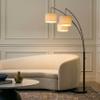 Brightech Trilage Arc Floor Lamp - Large Standing Lamp with 3 Fabric Shades & LED Bulbs for Living Room Over the Sofa, Reading, Multi-Head Traditional Tree Floor Lamp for Bedroom - Black view 2
