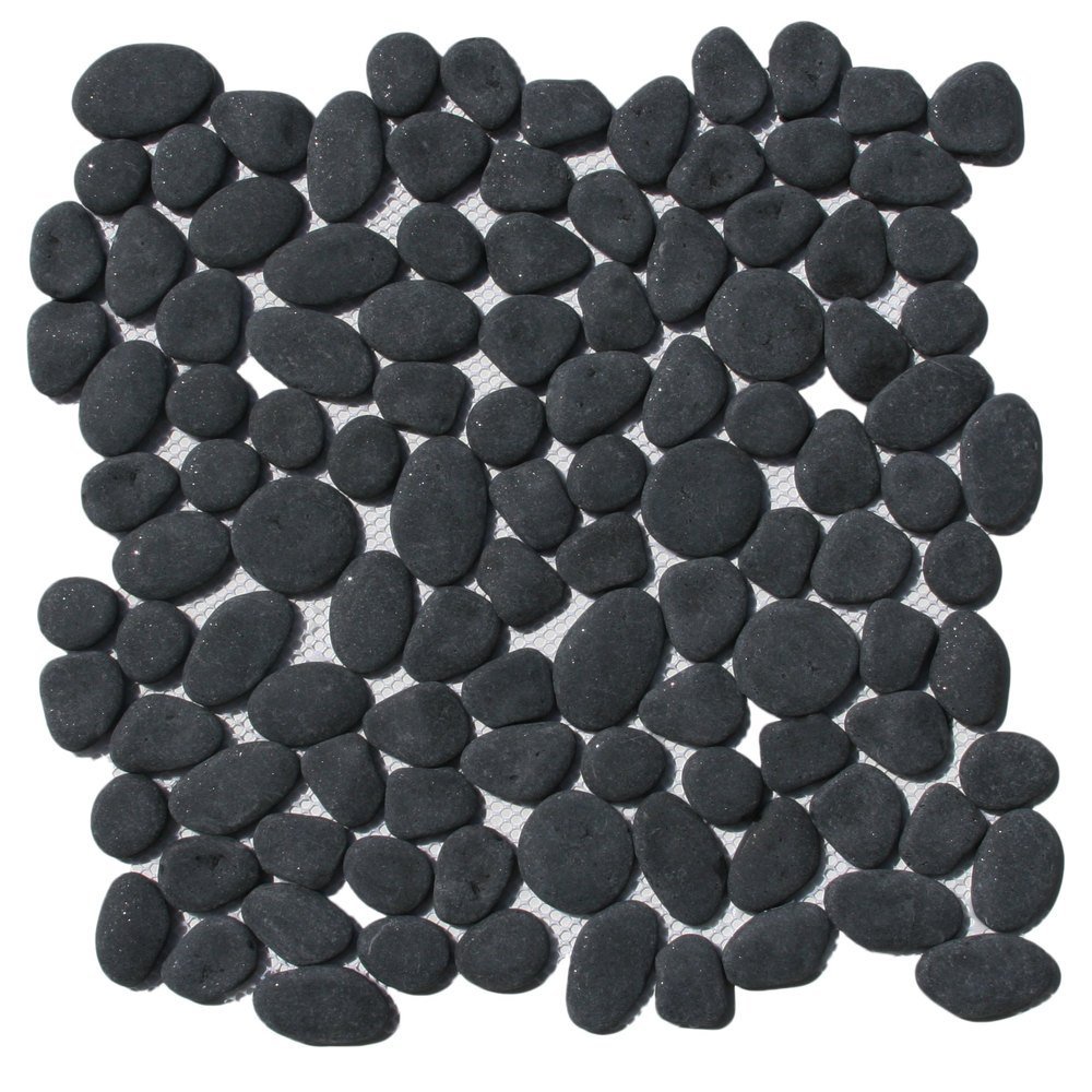 CNK Tile Primo Black Pebble Tile - 12" x 12" Polished Natural Stone for Bathroom Kitchen Backsplash Floor and Wall Decor - Durable Slip-Resistant Easy Installation Modern Aesthetic - Pack of 1
