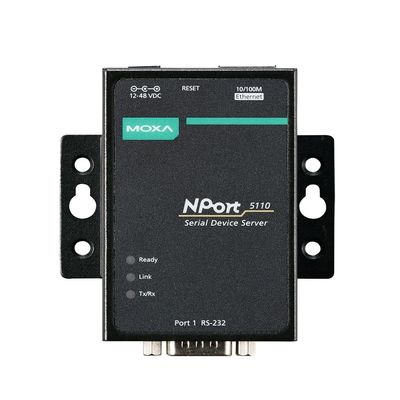 MOXA NPort 5110 -Without- Adapter - 1 Port Serial Device Server, 10/100 Ethernet, RS232, DB9 Male, Without Power Adapter
