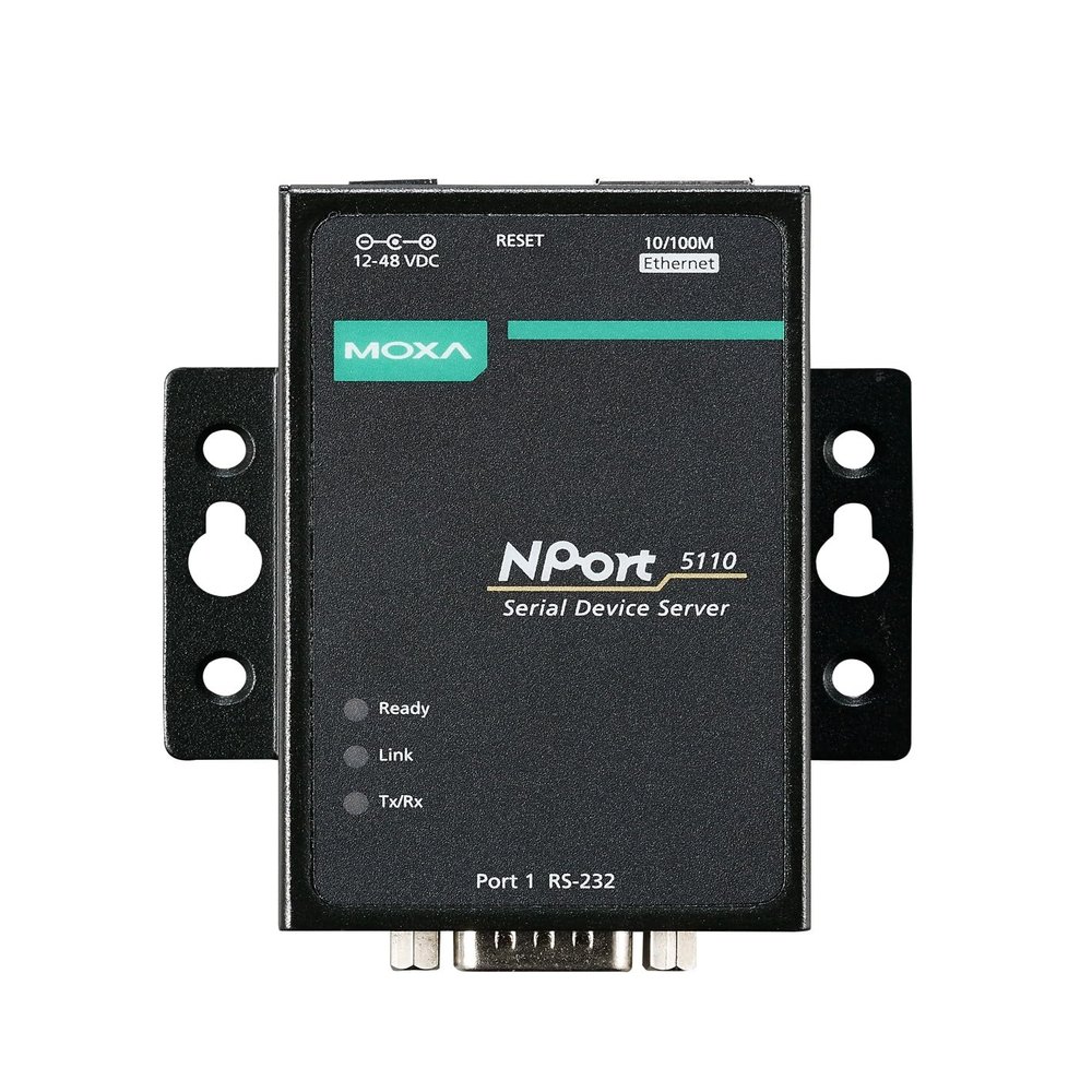 MOXA NPort 5110 -Without- Adapter - 1 Port Serial Device Server, 10/100 Ethernet, RS232, DB9 Male, Without Power Adapter