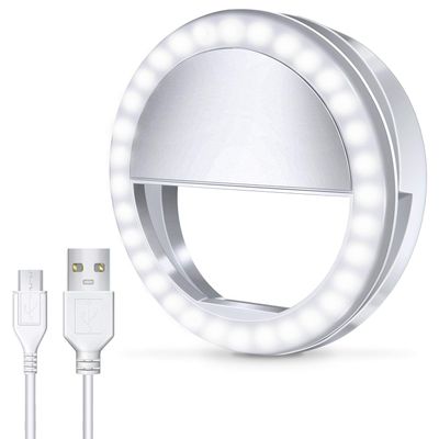 Meifigno Selfie Ring Light, [Rechargeable] with 36 LED Lights, 3-Level Adjustable Brightness Clips On Phone Ring Light Compatible with iPhone 16 15 14 13 12 11 Plus Pro Max iPad Laptop Samsung, White