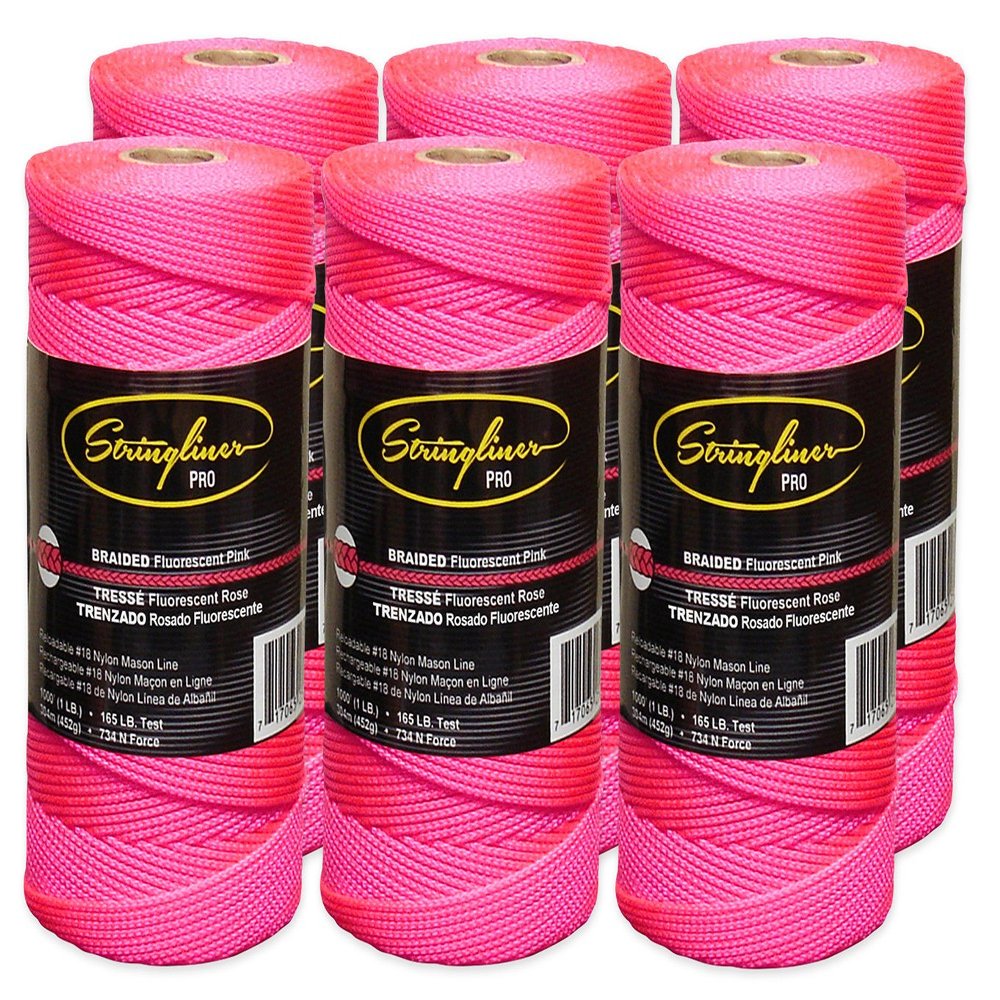Stringliner Braided Mason Line Replacement Roll Contractor Pack 1,000' - Pink (6 Pack) - SL35762CPK, 1000'
