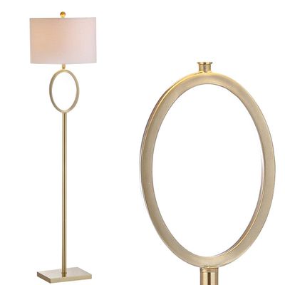 JONATHAN Y April 61" Metal LED Floor Lamp Hoop Design, Brass Gold