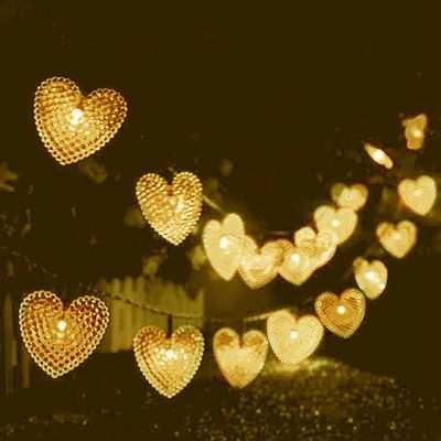 WONFAST Solar Heart String Lights, Waterproof 20ft 30 LED Heart-Shaped 8 Mode Solar Starry Lighting Christmas Fairy String Lights for Gardens Path Homes Wedding Party Decor(Warm White)