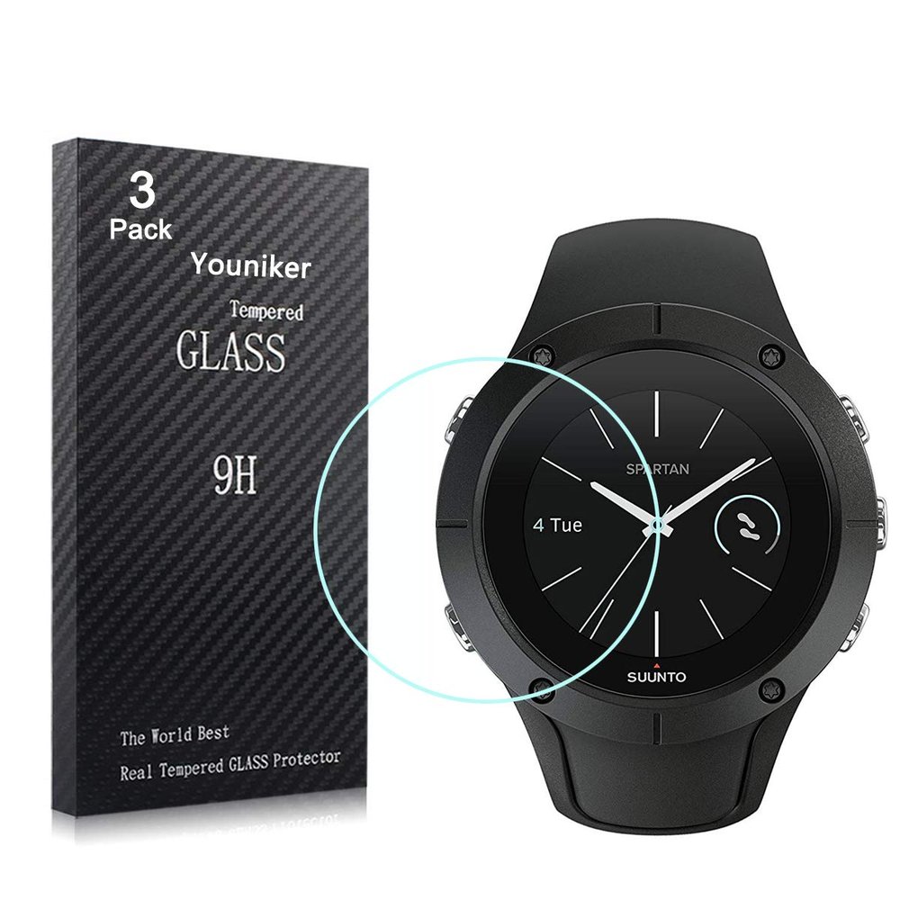 Youniker 3 Pack Compatible with Suunto Spartan Trainer Wrist HR Screen Protector Tempered Glass for Spartan Trainer Wrist HR Smart Watch Screen Protectors Foils Glass Anti-Scratch