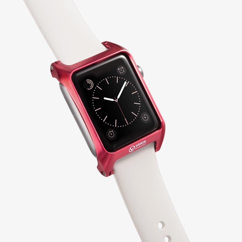 VAWiK Metal Bumper Case Protection Red Fine Quality CNC Aluminum 42mm for Apple Watch & Series 2 Sport Leather Loop