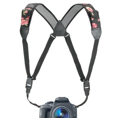 USA Gear DSLR Camera Strap Chest Harness with Quick Release Buckles, Floral Neoprene Pattern and Accessory Pockets - Compatible with Canon, Nikon, Sony and More Point and Shoot and Mirrorless Cameras