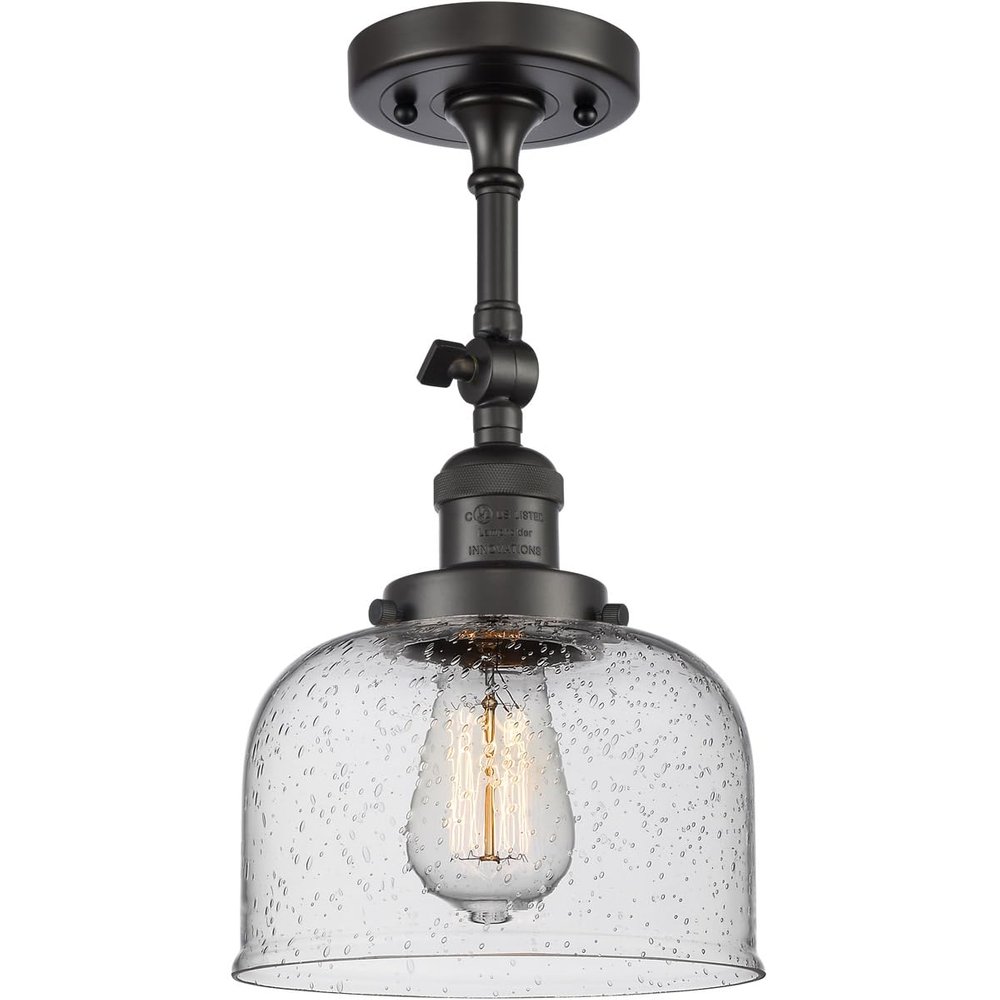 Innovations 201F-OB-G74-LED Transitional LED Semi-Flush Mount from Franklin Restoration Collection in Bronze/Dark Finish,
