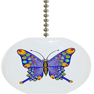 Carolina Hardware and Decor 1082F Blue & Yellow Butterfly Ceramic Fan Pull