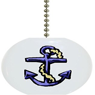 Carolina Hardware and Decor 3136 Blue Anchor Nautical Ceramic Fan Pull