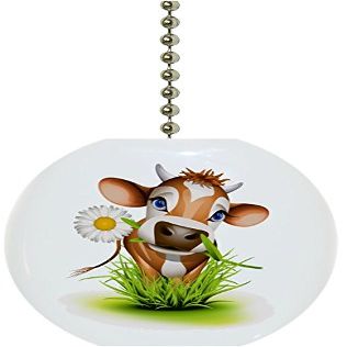 Carolina Hardware and Decor 1945F Cow in Grass Farm Animal Solid Ceramic Fan Pull