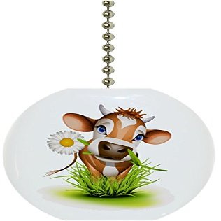 Carolina Hardware and Decor 1945F Cow in Grass Farm Animal Solid Ceramic Fan Pull