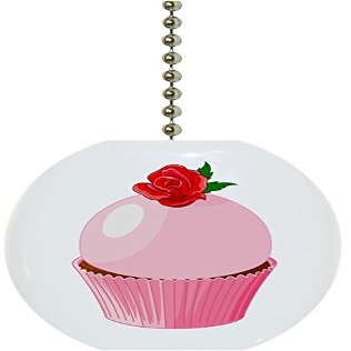 Carolina Hardware and Decor 1916FRose Cupcake with Rose Solid Ceramic Fan Pull