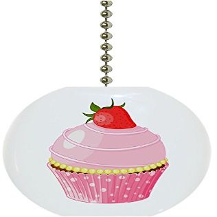 Carolina Hardware and Decor 1916FStrawberry Cupcake with Strawberry Solid Ceramic Fan Pull