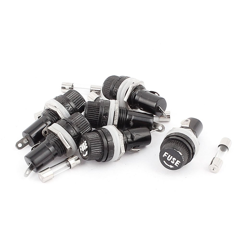 Aexit 6Pcs AC250V/10A Fuse Blocks & Fuse Holders AC125V/15A 12mm Thread Panel Mounted Fuse Holders Holder Socket