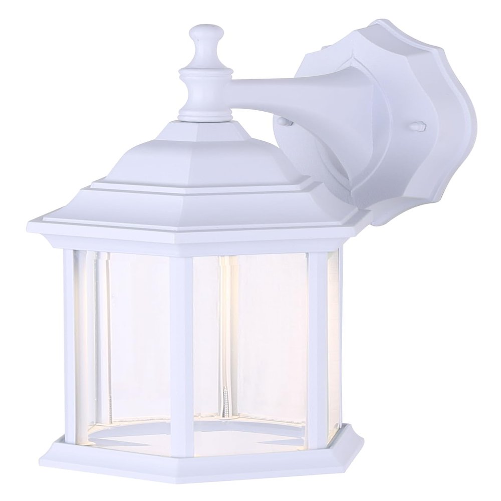 Canarm Dane 1-Light LED Lantern, White Finish Wall Mount with Clear Glass Panels, Durable Weather-Resistant Outdoor Lighting for Patio, Porch and Garage