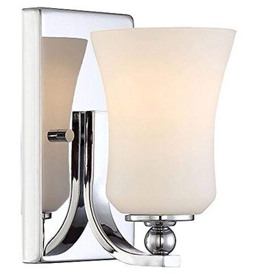 Home Decorators Collection 1-Light Chrome Square Bath Vanity Light with Etched White Glass