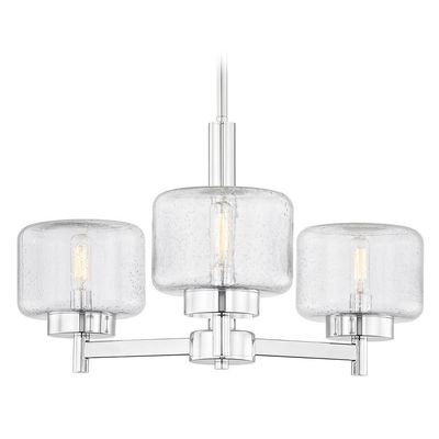 Industrial Seeded Glass Chandelier Chrome 3-Lt