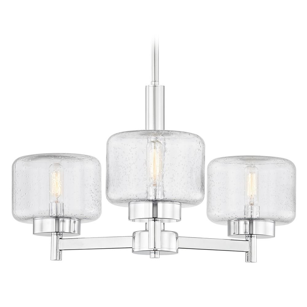 Industrial Seeded Glass Chandelier Chrome 3-Lt