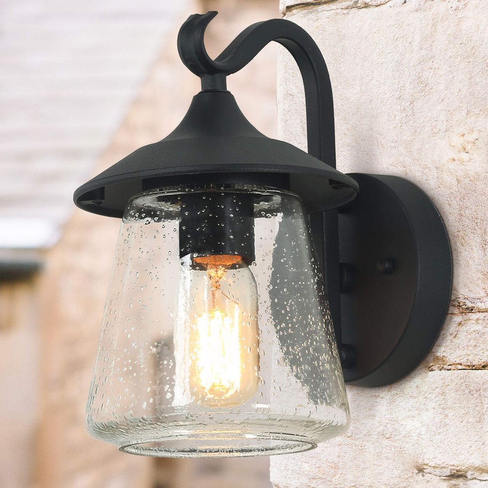 LOG BARN Outdoor Wall LightFarmhouse Exterior Lantern in Black with Seeded Glass for Porch Barn A03356, 1-Light Light